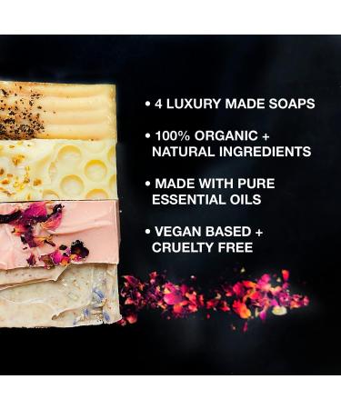 Natural Amor Handmade Soap Bar Gift Set - Organic 4-Pack with Rose, Lavender, Coffee, Orange Essential Oils - Handmade Soap Bar Set for Women & Men - 4.3oz Each - Buy Online on GoSupps.com