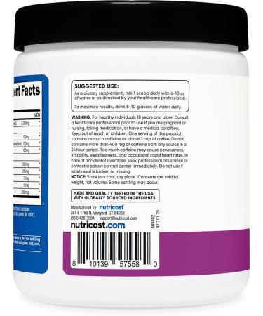 Nutricost Creatine + Energy 30 Servings (Grape Flavored) - 5 000mg Creatine Monohydrate + 350mg Energy Complex Per Serving - Buy Online on GoSupps.com
