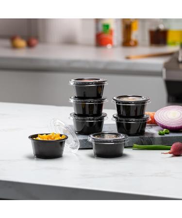 2 oz - 100 Sets Black Disposable Plastic Portion Cups with Lids for Jello Shots, Meal Prep, Sauce, Crafts & More - Buy Online on GoSupps.com