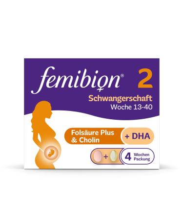 Femibion 2 pregnancy daily dietary supplement for SSW 13-40 with folic acid plus (*3) cholin DHA 4-week pack 2x 28 pieces 56 pieces (1 Pack)