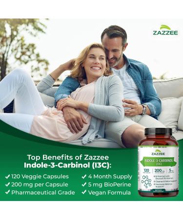 Zazzee High Absorption Indole-3-Carbinol (I3C) 200 mg per Capsule 120 Vegan Capsules 4 Month Supply 5 mg BioPerine for Enhanced Absorption 100% Vegetarian All-Natural and Non-GMO - Buy Online on GoSupps.com