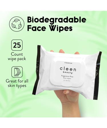 Cleen Beauty Fragrance-Free Face Wipes - 6 Pack | Aloe Vera Makeup Remover Pads | Biodegradable & Paraben-Free | 25 Count - Buy Online on GoSupps.com