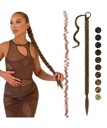 Feshfen braid extensions ponytail extension with hair tie 85 cm light brown long ponytail braided synthetic hair ponytail braids for a braid braid hair part for daily party