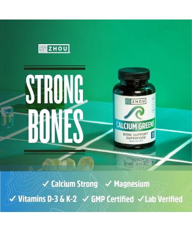 Zhou Nutrition Calcium Greens Superfood - Bone Support Supplement | Algae Calcium, Magnesium, Vitamin D3 & K2 | 1300mg, 120 Tablets - Buy Online on GoSupps.com
