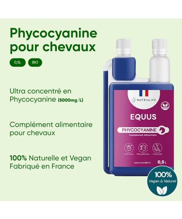 NUTRIALIFE Blue Spirulina Phycocyanin Liquid for Horses Pure 5000 MG/L - Boost Energy Resistance and Performance - 100% Natural Horse Alimentary Supplement - French Culture 500 ml - Buy Online on GoSupps.com