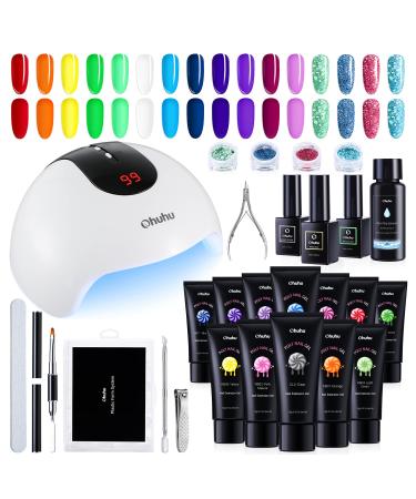 Poly Nail Gel Kit with 36W UV/LED Lamp: Ohuhu 12 Colors Nail Gel Kit Enhancement Builder Nail Extension Professional Poly Gel Kit - DIY Nail Art for Lover Girlfriend - Gift for Mother - Rainbow Color Rainbow Colors