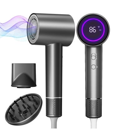 Hair Dryer 180 000 RPM Professional High-Speed Blow Dryer 600 Millions Negative Ionic Care Hair Dryer Low Noise Thermo-Control Hairdryer Travel with Magnetic Diffuser & Nozzle- Grey