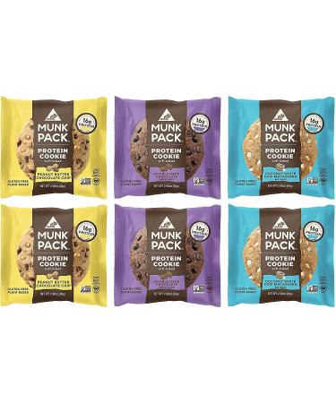 Munk Pack Protein Cookie  16 Grams of Protein  Soft Baked  Contains Fiber  Plant Based & Vegan Snacks  Soy Dairy & Gluten Free  Non-GMO  On the Go  Variety Pack  6 Pack