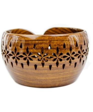 Rosewood Yarn Storage Bowl with Carved Holes | Knitting Crochet Accessories - Medium | Nagina International - Buy Online on GoSupps.com