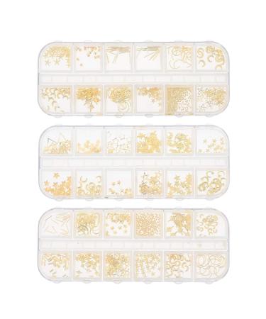 3 Boxes Nail Rivets Decoration 3d Xmas Nail Jewels Nativity Decor Manicure Decoration 3d Nail Charm Kit Nail Art Studs Diamond Applique Gold Decor Nail Tips Flash Metal False Nails