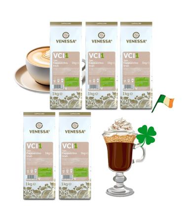 VENESSA Cappuccino Irish VCI1 Flavoured Powdered Drink 5 x 1 kg with soluble coffee, economical, tasty, with a creamy consistency – Suitable for all coffee machines and for sale