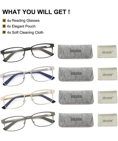 Men's 4 Pack Reading Glasses | Comfortable Rectangle Metal Stainless Steel Readers | Mix Color 2.5x Magnification - Buy Online on GoSupps.com