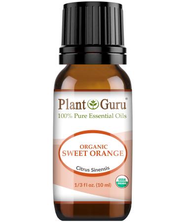 Organic Sweet Orange Essential Oil 10 ml 100% Pure Undiluted USDA Certified Therapeutic Grade Cold Pressed from Fresh Orange Peel Great for Aromatherapy Diffuser Relaxation and Calming Cleaning