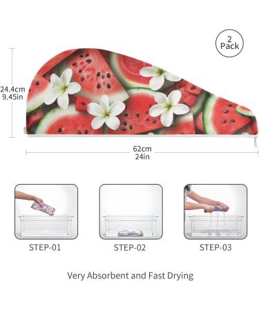 Plumeria Watermelon Hair Towel 2 Pack | Super Absorbent Quick Dry Hair Turbans for Women & Girls - Buy Online on GoSupps.com