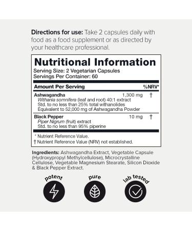 Ultra High Strength 52,000mg Ashwagandha Capsules - 25% Withanolides - Wild Harvested in India - 120 Count - Highly Concentrated and Bioavailable - Buy Online on GoSupps.com