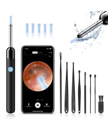 Ear Wax Removal - Earwax Remover Tool with 8 Pcs Ear Set - Ear Cleaner with Camera - Earwax Removal Kit with Light - Ear Camera with 6 Ear Spoon - Ear Cleaner for iOS & Android (Black)