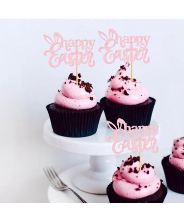 Cyodoos 24 PCS Easter Happy Cupcake Toppers Pink Rabbit Cross Egg Easter Cupcake Toppers Selection Easter Rabbit Theme Cake Decoration Happy Birthday Party Decoration Supplies Light Pink2 - Buy Online on GoSupps.com