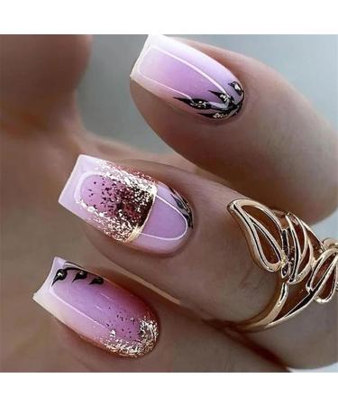 Wearable nails 24 pieces of nail pieces gold foil leaves medium wearable nail pieces ins sweet and cool wearable nail pieces nail pieces fake nail patches 1 count (Pack of 1) - Buy Online on GoSupps.com