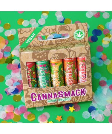 CannaSmack Vegan Hemp Lip Balm - 5 Flavors Included - Soothe Moisturize Hydrate Protect & Nourish Dry Chapped or Irritated Lips - Made with Hemp Seed Oil Natural & Botanical Ingredients - Buy Online on GoSupps.com