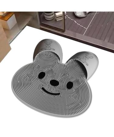 Shower foot and back scrubber mat |Slip-resistant rabbit silicone foot scrubber brush |Reliable backfoot massage pad for body foot showering and bathing gray