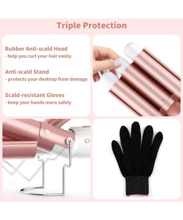 Ohuhu 1 Inch Ceramic Tourmaline Triple Barrels Hair Waver Curling Iron | Temperature Adjustable with LCD Temp Display | Rose Gold | Mother's Day Gift - Buy Online on GoSupps.com