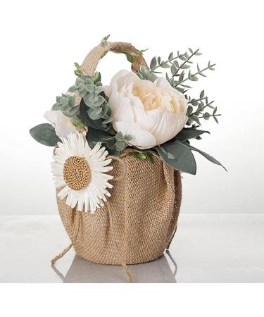 Flueyer 2Pcs Flower Girl Basket Burlap Jute Basket with Handle Woven Storage Basket for Home Wedding Garden Decoration - Buy Online on GoSupps.com
