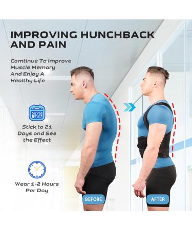 Back Brace Posture Corrector for Men & Women Full Back Support Pain Relief for Neck Spine & Scoliosis | Size L Black - Buy Online on GoSupps.com