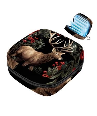 Women bands storage pocket menstrual cup pocket girl travel big capacity make-up women bandage organizer christmas forest moose color 1 1 count (pack of 1)
