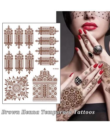 Exquisite Brown Flower Lace Henna Temporary Tattoos for Women - Waterproof & Removable - 6 Sheets - Buy Online on GoSupps.com