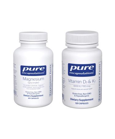 Pure Encapsulations Magnesium (Glycinate) Supplement (90 Capsules) & Vitamin D3 & K2 Supplement (120 Capsules) - Supports Cardiovascular Musculoskeletal & Neurocognitive Health - Gluten-Free Non-GMO