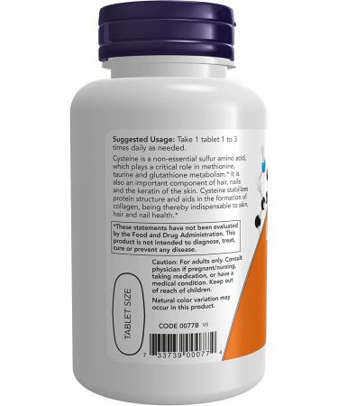 Now Foods L-Cysteine 500 mg - 100 Tablets | Supports Hair, Skin & Nail Health - Buy Online on GoSupps.com