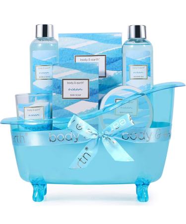 Bath Gift Set for Women, Body & Earth Spa Gift Baskets for Women, 7 Pcs Bath Set Scented with Ocean, Bath and Body Gift Basket, Birthday Gifts for Women