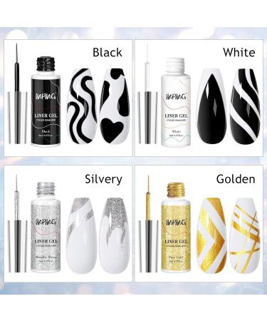 INPING Glitter Gold & Silver Nail Art Liner Gel Set - Soak-Off UV/LED Varnish Pen for Drawing Swirl Nails - Chirstmas Beauty Decoration - Buy Online on GoSupps.com