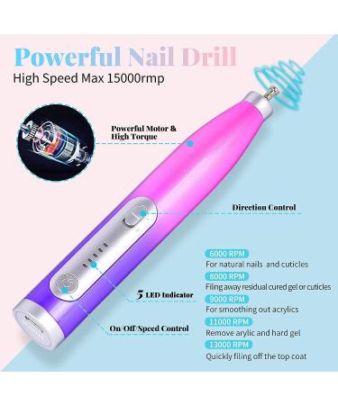 Rechargeable Cordless Nail Drill Electric File for Acrylic - Portable Kit with 12 Bits - Purple Pink - Salon & Home Use - Buy Online on GoSupps.com