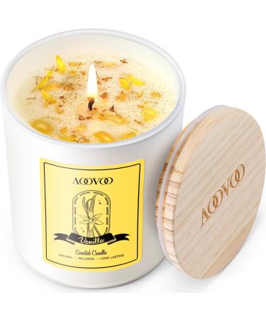 AOOVOO Vanilla Candles for Women - Scented Candles with Crystals Inside 10oz Natural Soy Wax Candles for Home Scented 60H Burn Candle Gift for Women and Men Birthday Christmas Gift