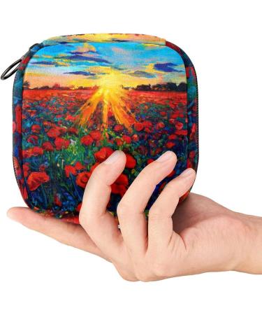 Sunset Poppy Flowers Portable Period Bag | Sanitary Napkin & Menstrual Cup Holder for Women & Teens - Buy Online on GoSupps.com