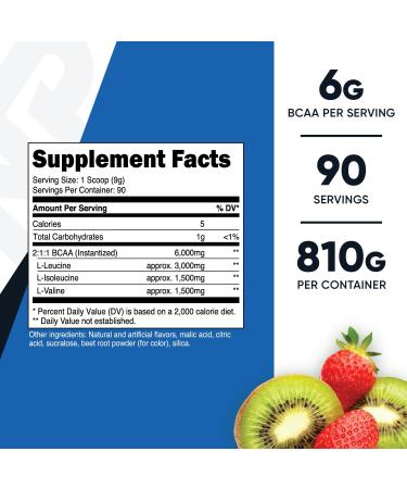 Buy Nutricost BCAA Powder - Strawberry Kiwi Flavor | 90 Servings | Optimal 2:1:1 Ratio for Muscle Recovery & Performance - International Shipping Available - Buy Online on GoSupps.com