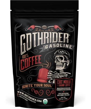 GothRider Gasoline Ground Bean Coffee - USDA FairTrade and COR Certified Organic Coffee Beans Slow-Roasted Rwandese Coffee Beans Italian Blend Medium Roast Ground Bean Coffee (2 lbs)