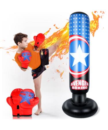 DAUXONE Inflatable Punching Bag for Kids, 63 Inch Fitness Boxing Bag Stand with Star Boxing Gloves for MMA, Practicing Karate, Taekwondo, Toys Age 3+ Gift for Kids
