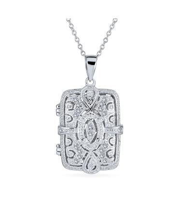 Personalize Perfume Diffuser Estate Jewelry Victorian Vintage Style Filigree Infinity Floral Heart Oval Rectangle Locket Pendant Necklace For Women 14K Yellow Gold Plated .925 Sterling Silver Clear