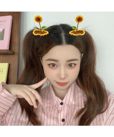 AJOIDR Delicate Sunflower Crocheted Barrettes Clip Harajuku Hairpin Sweet Girls Side Clip Harajuku Lady 3D Sunflower - Buy Online on GoSupps.com
