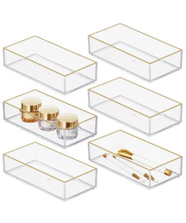 mDesign Plastic Beauty Organizer Bin for Bathroom Drawers, Vanity, or Countertops, Storage for Makeup Brushes, Palettes, Blush, Concealers, or Hair Ties, Lumiere Collection, 6 Pack, Clear/Soft Brass Clear/Soft Brass 4 in x…