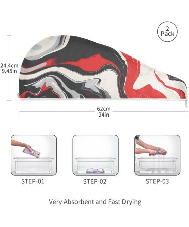 Super Absorbent Liquid Marble Hair Towel 2 Pack Quick Dry Turbans for Women & Girls | Red Gray White Black - Buy Online on GoSupps.com