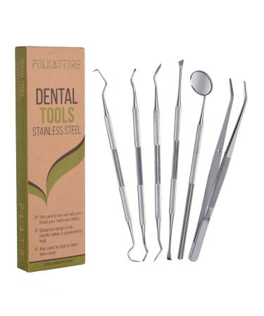Dental Tools, 6 Pack Teeth Cleaning Tools Stainless Steel Dental Scraper, Scaler Pick Hygiene Set with Mouth Mirror, Tweezer Kit for Dentist, Personal Using, Pets - Tooth Tartar Plaque Scraper Remover