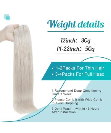 FSHINE Platinum Blonde Tape In Extensions - Human Hair 50cm 50g 20pcs - Seamless Double Sided #1000 - Buy Now! - Buy Online on GoSupps.com
