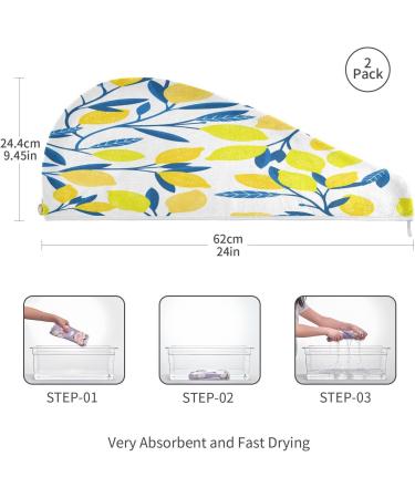 Lemon Leaf Dry Hair Cap - 2 Piece Quick Drying Towel Set with Button Headband | Super Absorbent & Soft Comfort - Buy Online on GoSupps.com
