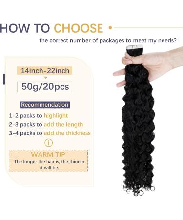 Curly Tape in Hair Extensions Off Black Human Hair Tape in Extensions 14 Inch Natural Wavy Tape Hair Extensions Real Hair 50g - Buy Online on GoSupps.com