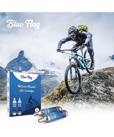 BLUE FLAG 16g Threaded CO2 Cartridges - 5 Pack for Bike Tire Inflators & Pumps | Quick Air Refill for MTB & Road Bikes - Buy Online on GoSupps.com