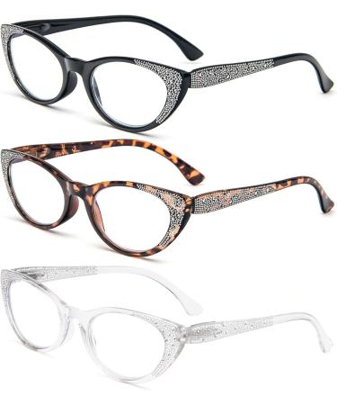 3 Pack Fashion Reading Glasses for Women - Blue Light Blocking Eyewear | Designer Spring Hinges - Black Tortoise Milky White | 2.0x Magnification - Buy Online on GoSupps.com