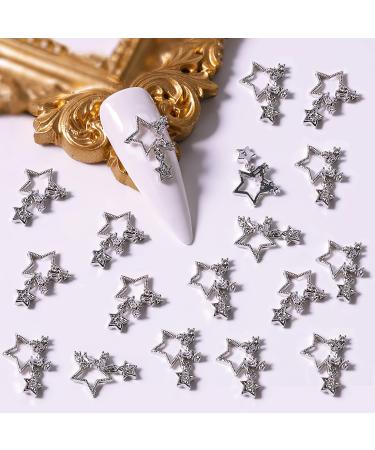 20PCS Silver Star Nail Charms for Acrylic Nails  3D Alloy Star Nail Gems Nail Art Jewels Rhinestones for Women DIY Nails Decoration